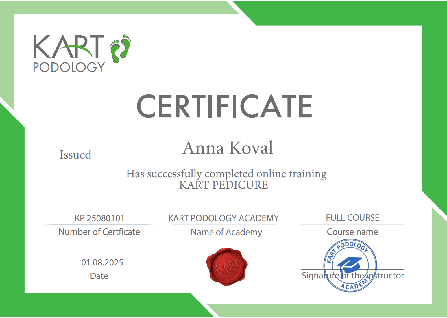 THE KART CERTIFICATE PROVIDE